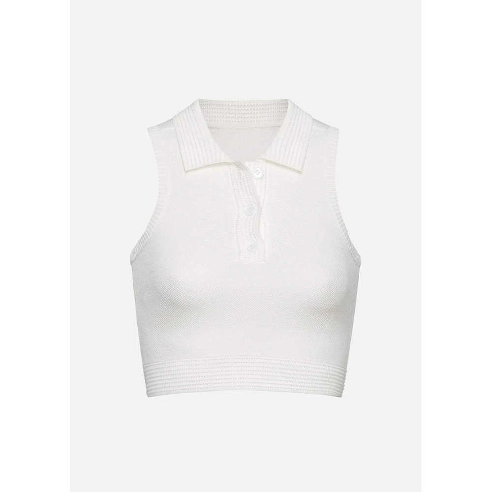 SER.O.YA Serena Crop Tank Top Women XL White Collared Textured Luxury Preppy New